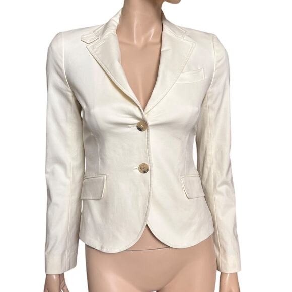Theory Jackets & Blazers - Theory Ivory Two Buttons Blazer Size 2 Cotton Blend Stretchy Fabric Made in USA
